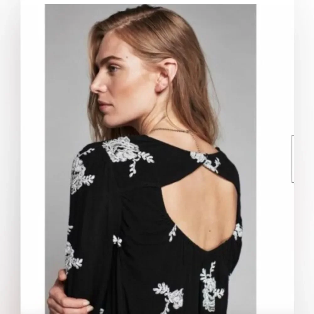 Free People Emma Bohemian Long Sleeve Tunic Dress in Black Combo